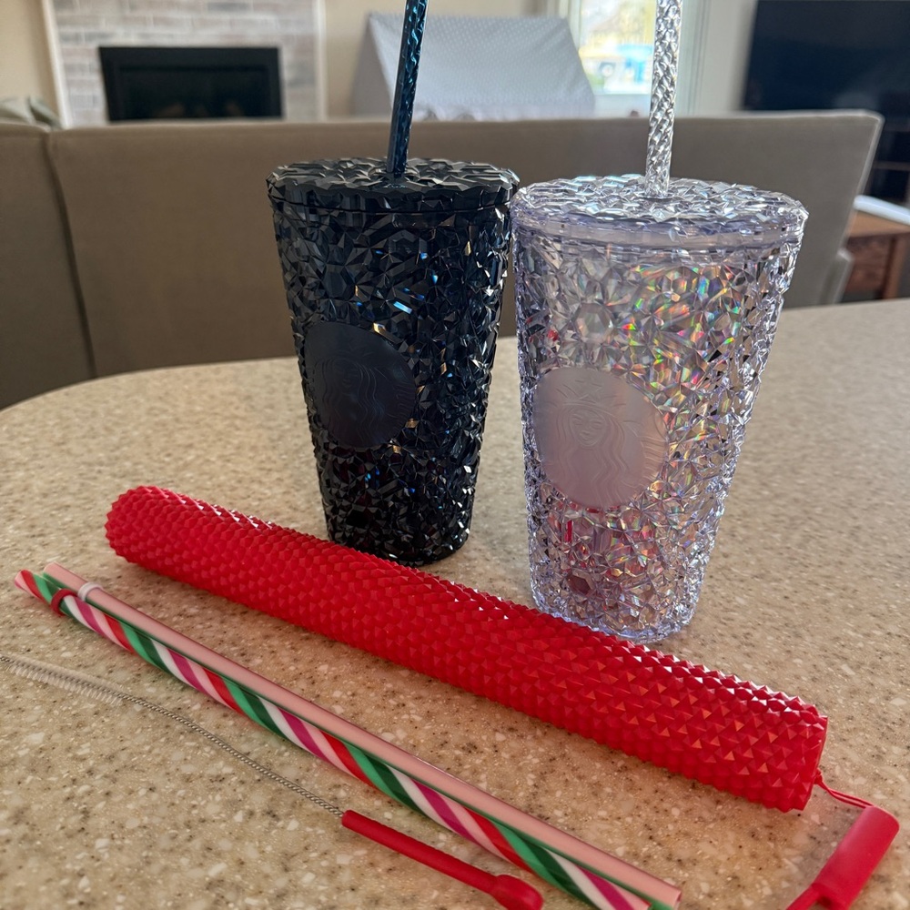 Starbucks Studded Tumblers with Red Straw Set